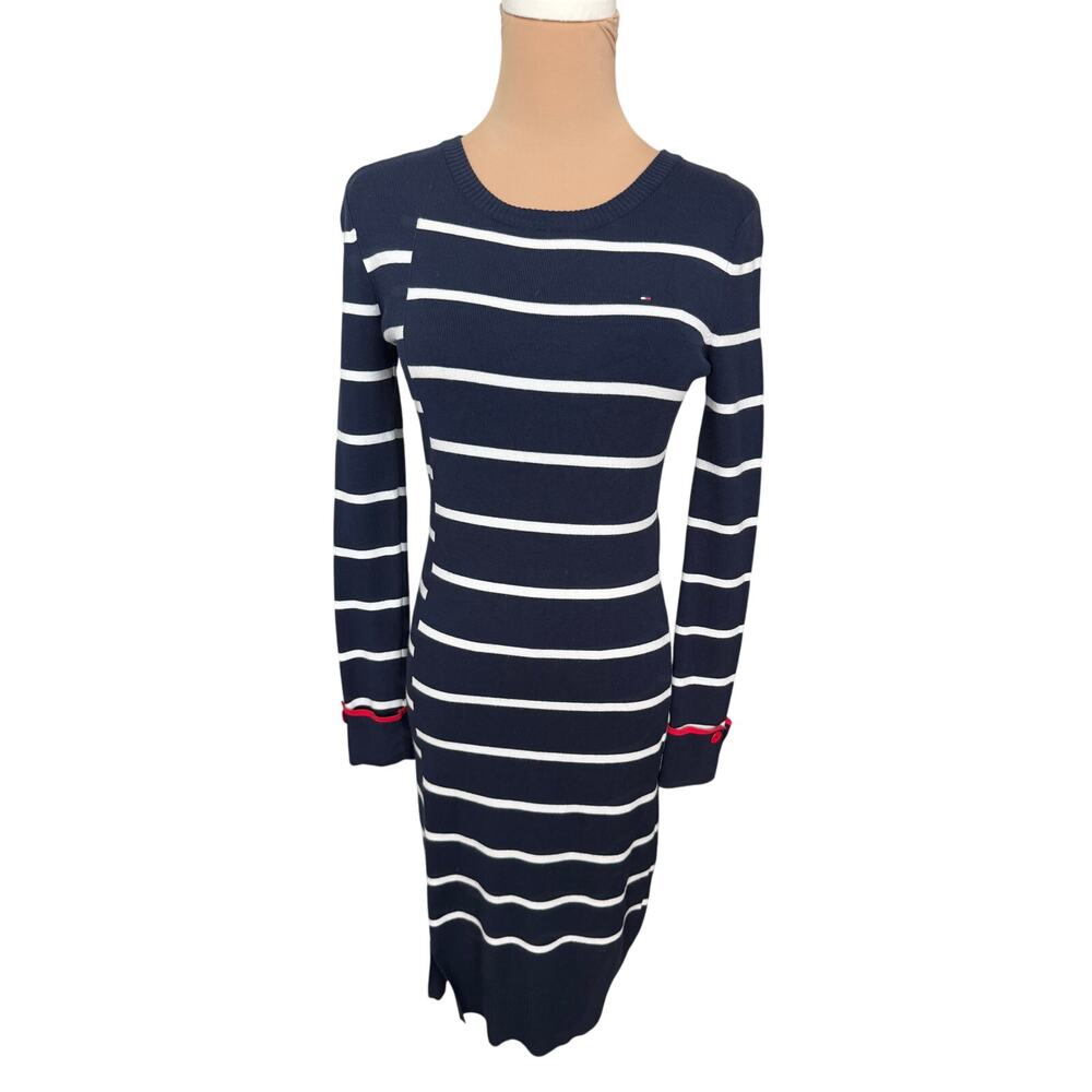 Tommy Hilfiger Women’s XS Navy White Striped Sweater Dress Preppy Nautical